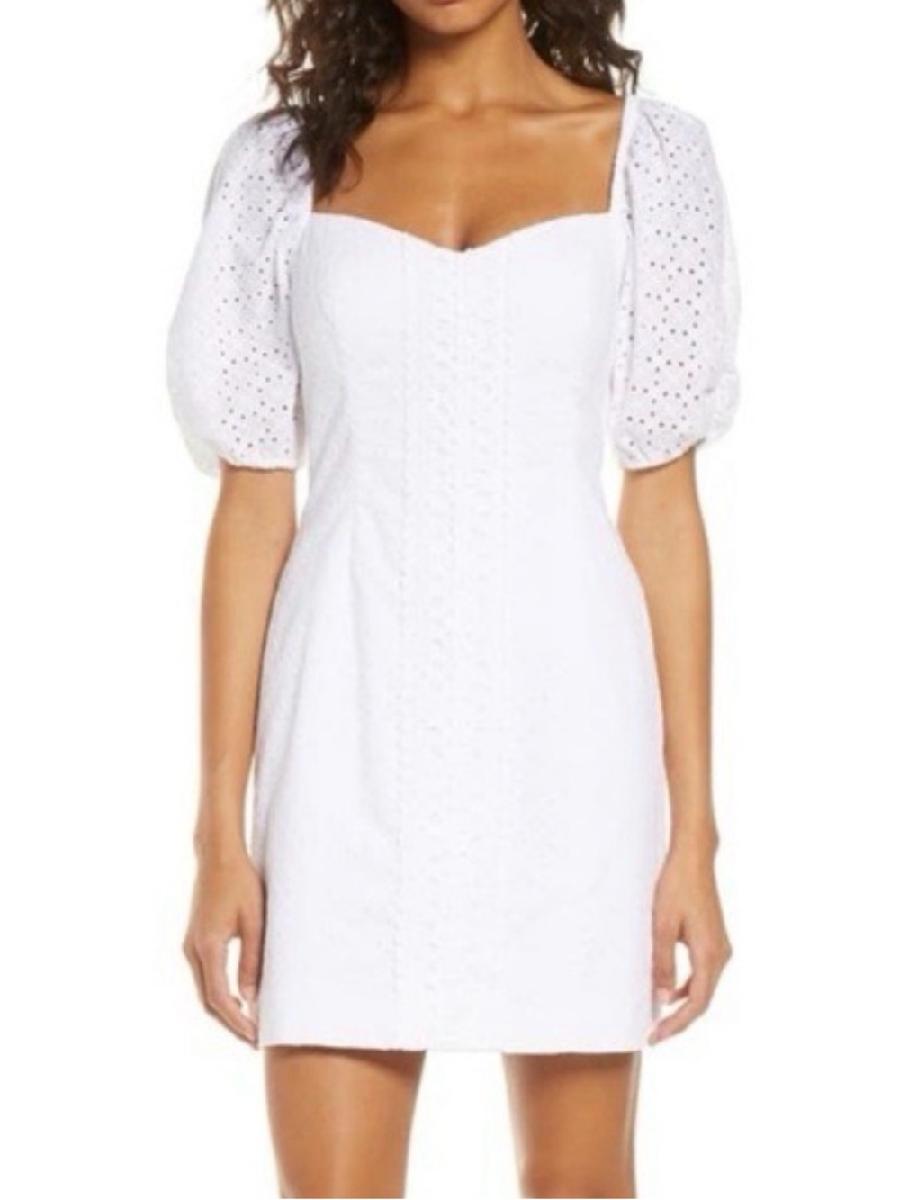 Lilly Pulitzer Daniela Crisp White Eyelet Puff Sleeve Mini Dress EUC Size 8 - Picture 5 of 17